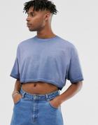 Asos Design Cropped Oversized T-shirt With Pigment Wash In Blue - Blue