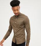 Asos Design Tall Skinny Fit Oxford Shirt In Light Khaki - Green