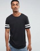 Troy Longline Curved Striped Sleeve T-shirt - Black