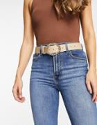 Asos Design Mixed Chain Detail Buckle Waist And Hip Jean Belt In Beige-neutral