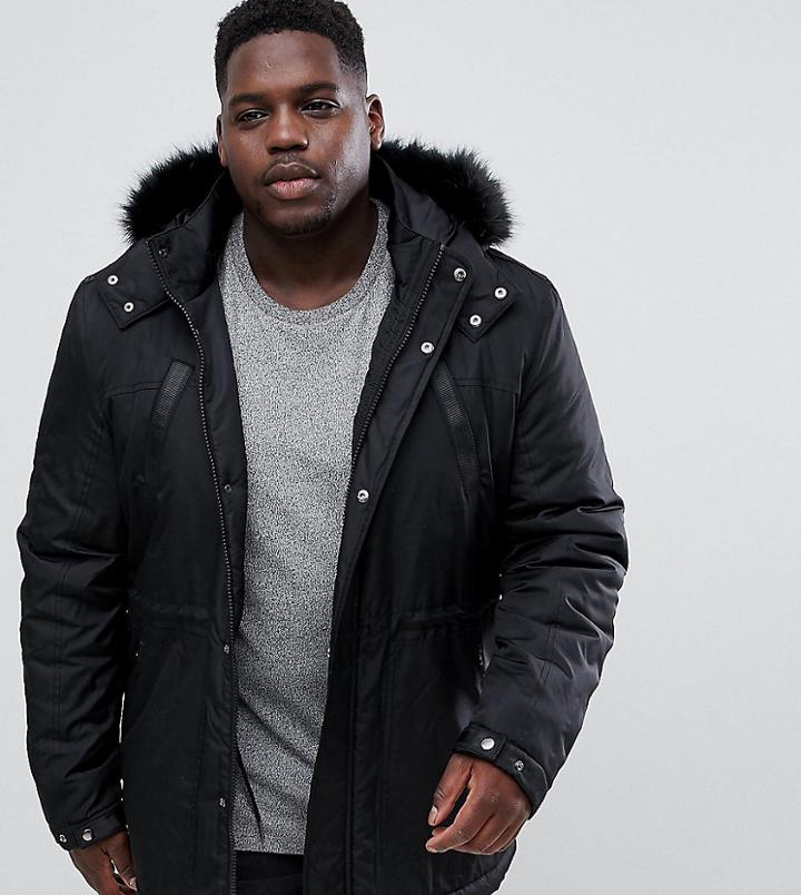 Asos Design Plus Parka Jacket With Faux Fur Trim In Black