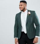 Asos Design Plus Wedding Skinny Blazer In Green Wool Mix - Green