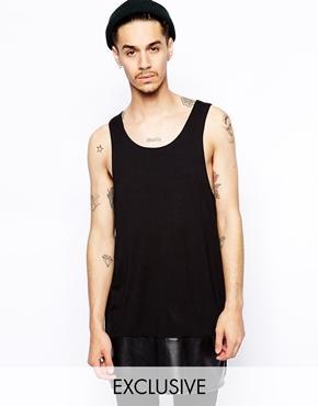 Reclaimed Vintage Super Longline Tank With Pu Hem - Black