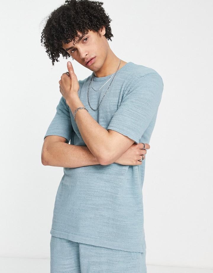 Asos Design Linen Slub T-shirt In Teal - Part Of A Set-blue
