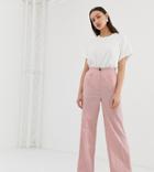 Asos Design Tall Linen Wide Leg With Contrast Button - Pink