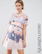 Asos Maternity Lace Printed Shift Dress With Slip - Multi