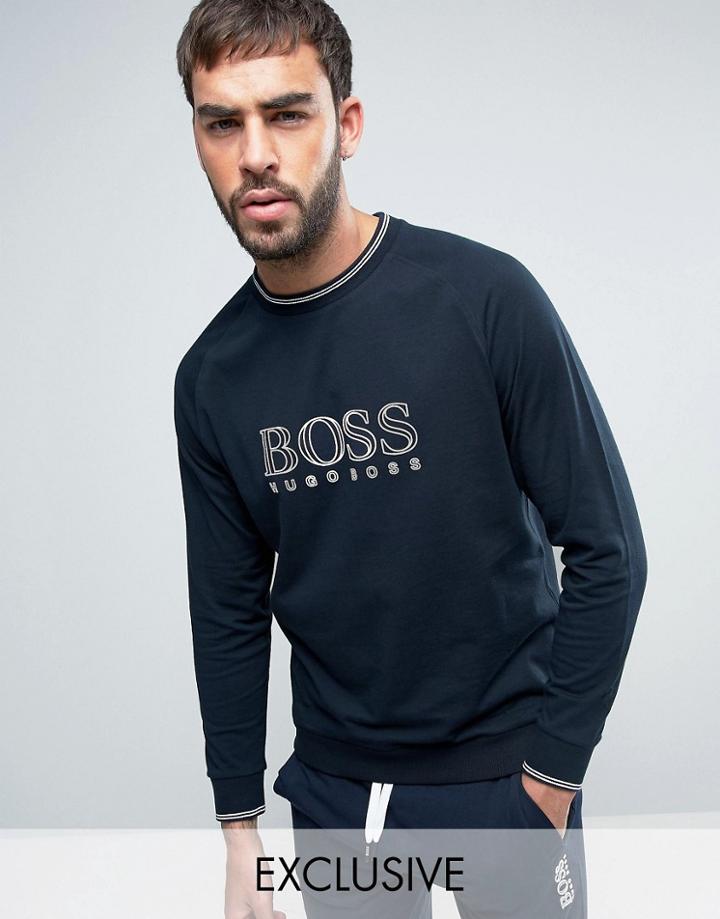 Boss By Hugo Boss Crew Neck Sweat Top With Logo - Navy