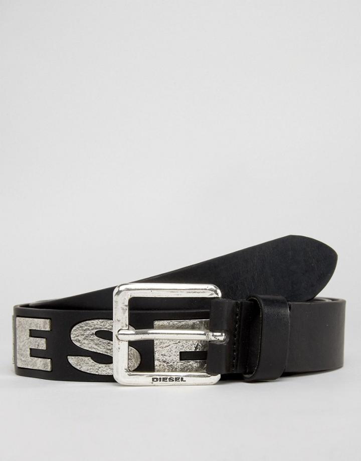 Diesel B-bold Logo Leather Belt - Black