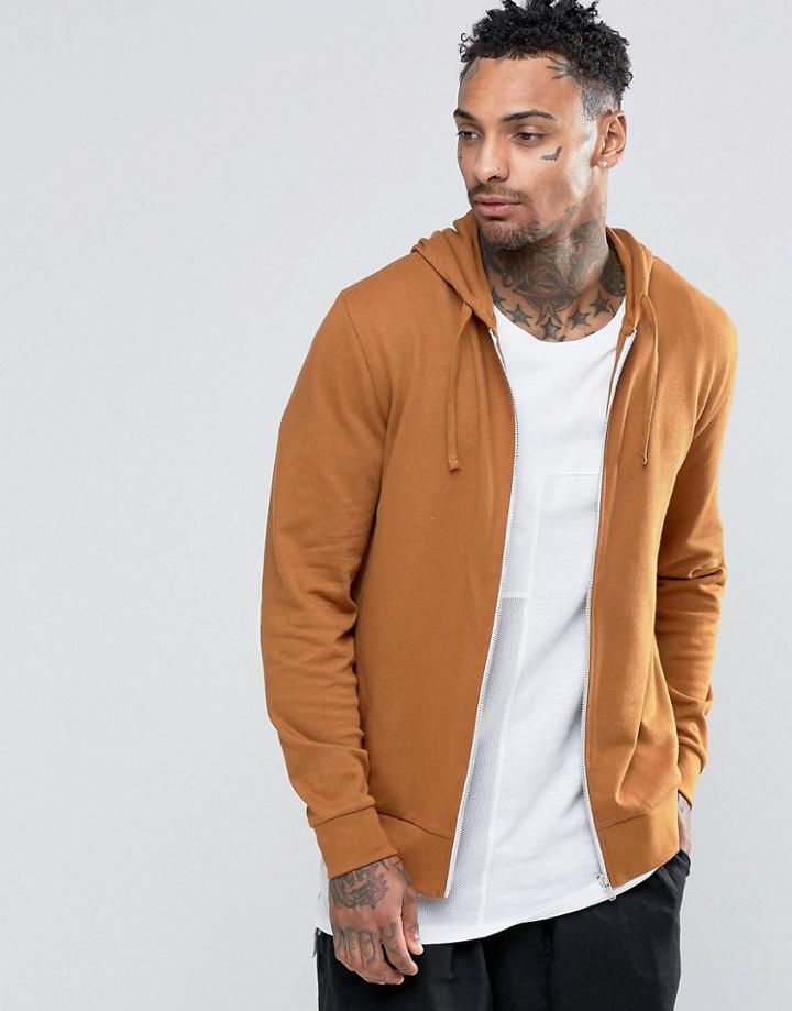 Asos Zip Up Hoodie In Tan - Brown