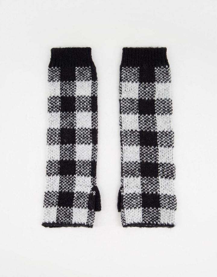 Boardmans Knitted Check Long Armwarmer Gloves In Black