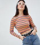 Asos Design Petite Crop T-shirt In Bright Stripe And Long Sleeve - Multi