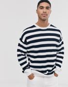 Asos Design Knitted Ribbed Sweater With Black And White Stripe