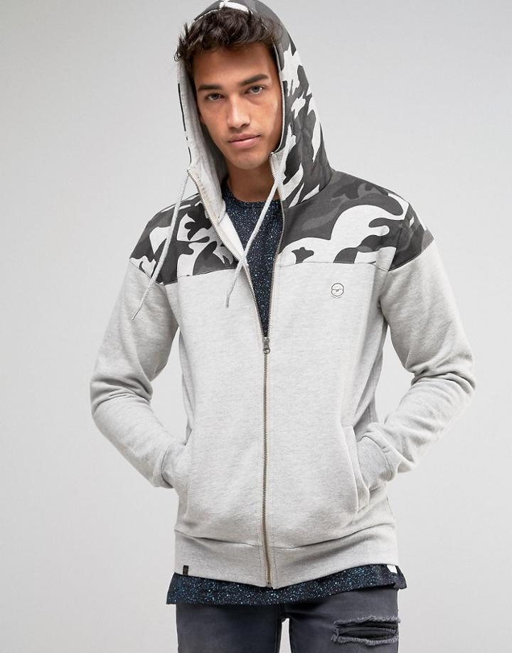 Le Breve Camo Sweat Zip Through With Hood - Navy