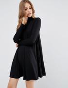 Asos Swing Dress With Turtleneck & Long Sleeves - Black