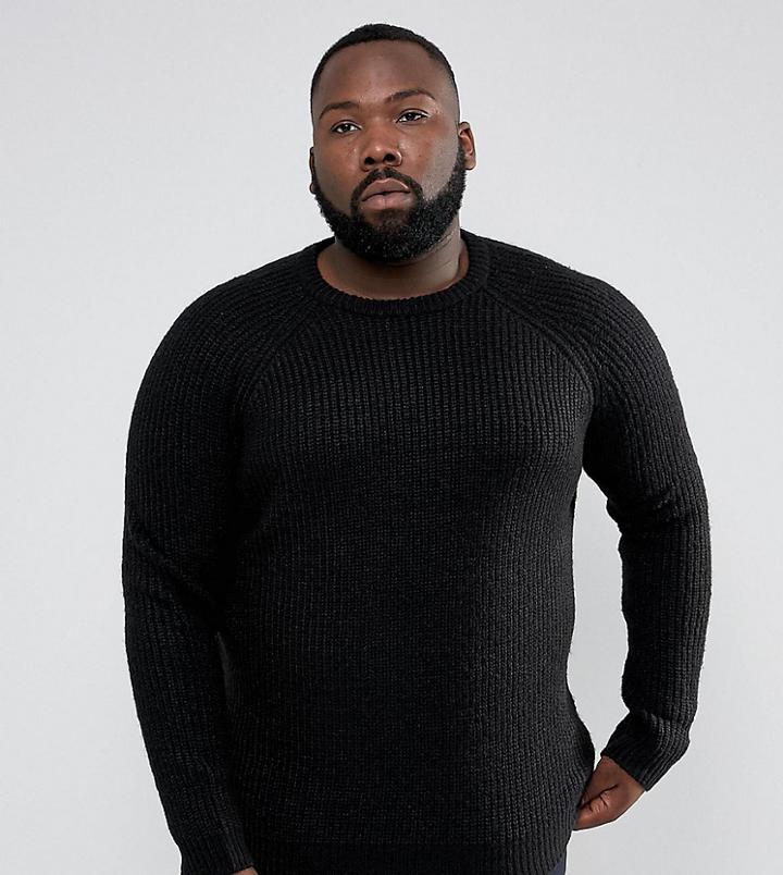 D-struct Plus Chunky Ribbed Crew Neck Sweater - Black