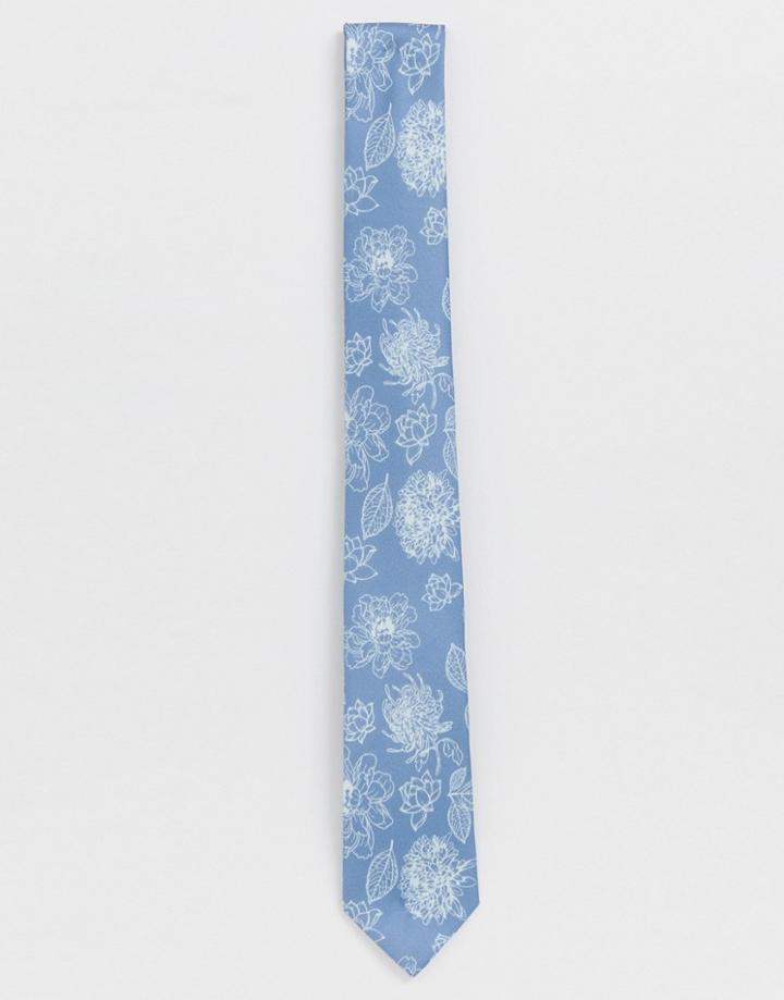 Twisted Tailor Blue Tie With Floral Print