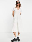 Noisy May Tiered V-neck Midi Dress In White