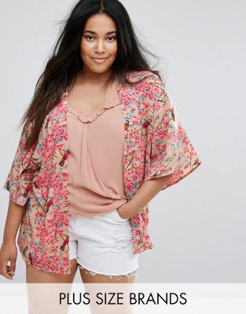 Diya Kimono In Bird Print - Pink