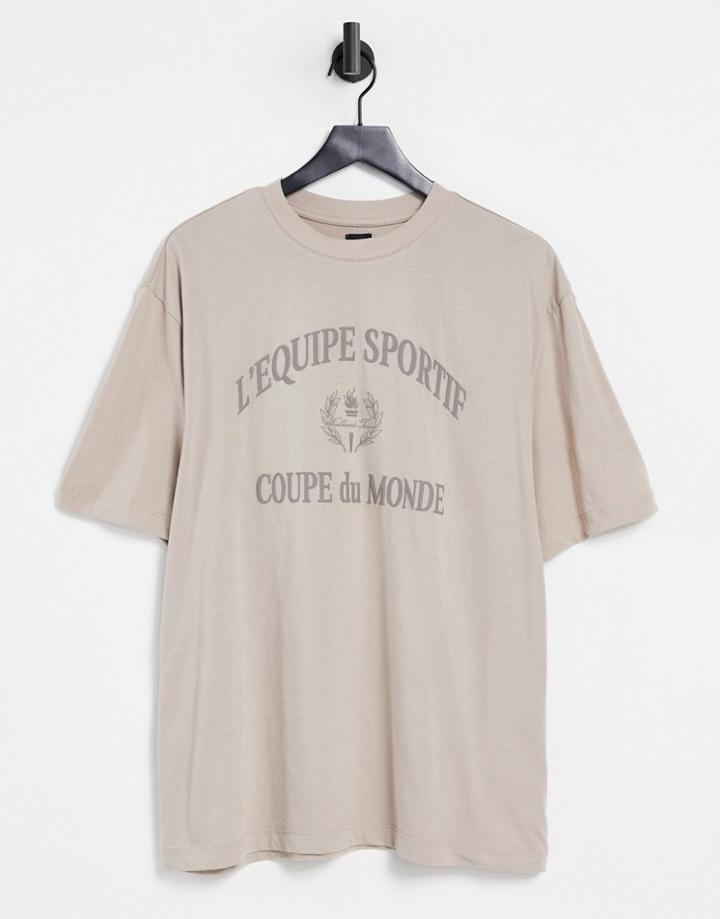 River Island Slim T-shirt In Stone-neutral