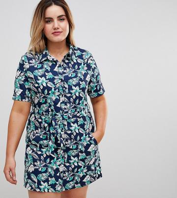 Uttam Boutique Plus Floral Print Button Front Skater Dress - Multi