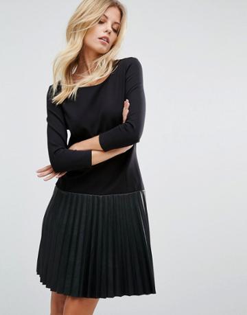 Boss Orange Faux Leather Pleated Black Dress - Black