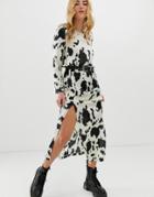 Asos Design Maxi Dress With Cowl Back In Cow Animal Print - Multi