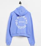 Asos Weekend Collective Oversized Boxy Hoodie In Blue-blues