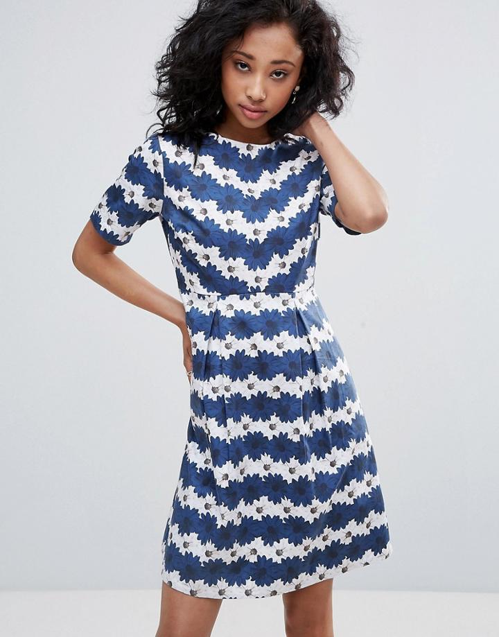 Uttam Boutique Striped Daisy Print Skater Dress - Navy