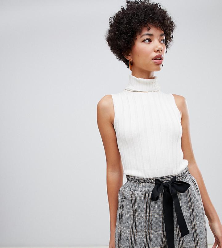 River Island Sleeveless Lightweight Sweater With Roll Neck In Cream - Cream