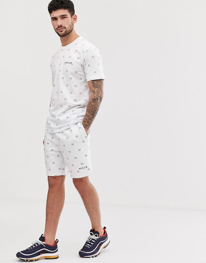 Nicce Shorts With All Over Print In White - White