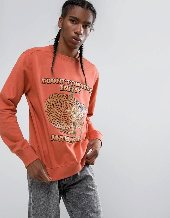 Maharishi Embroidered Crouching Tiger Crew Neck Sweatshirt - Orange
