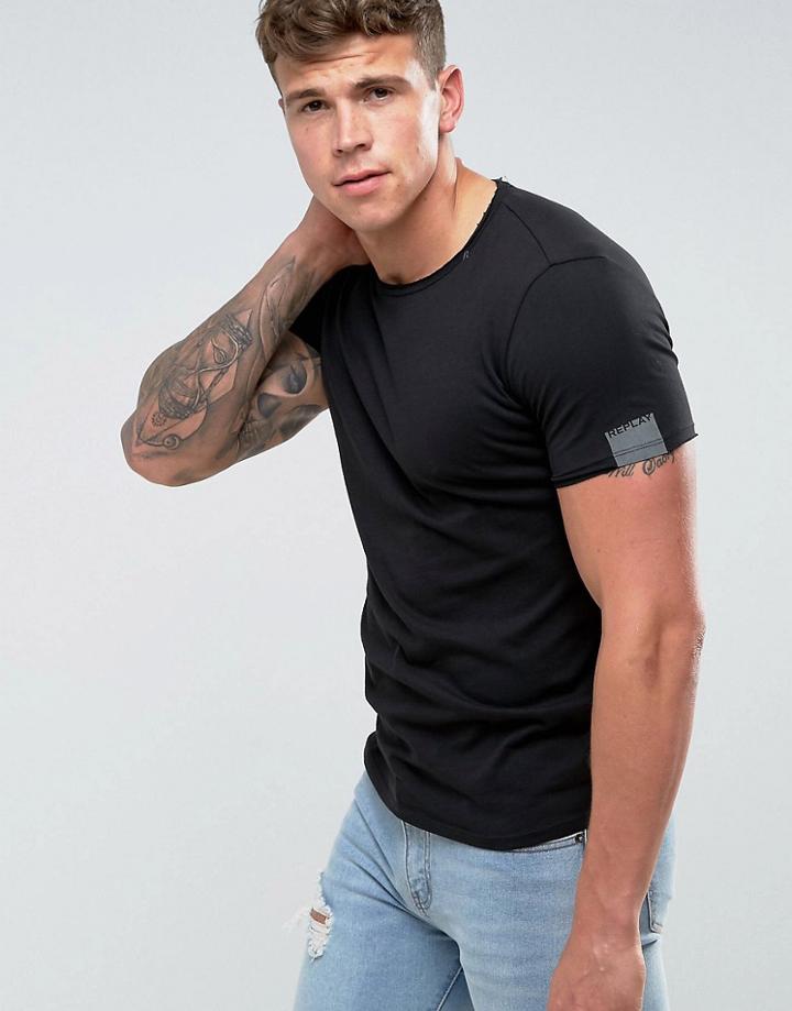 Replay Raw Hem Crew Neck T-shirt - Black