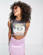 Asos Design Vintage Car Graphic Tee With Raw Hem In Charcoal-gray