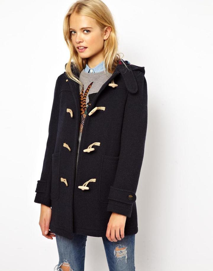 Jack Wills Wool Duffle Coat With Check Lining