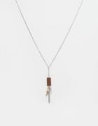 Asos Necklace In Silver With Wooden Charm And Cross - Burnished Rhodium