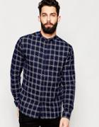 Only & Sons Check Shirt With Grandad Collar - Navy