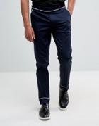 Asos Slim Smart Pants With Piping Detail - Navy