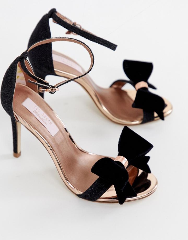 Ted Baker Black Sparkling Bow Detail Barely There Heeled Sandals - Black