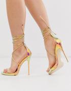 Simmi London Shania Iridescent Ankle Tie Stiletto Heeled Sandals - Multi