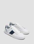 Pull & Bear Side Stripe Sneakers In White And Navy-multi