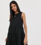 Asos Design Tall Sleeveless Tiered Mini Smock Dress In Seersucker - Black