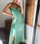 & Other Stories Satin Scrunch Straps Midi Dress In Green