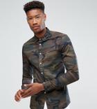 Asos Tall Skinny Fit Camo Shirt - Brown