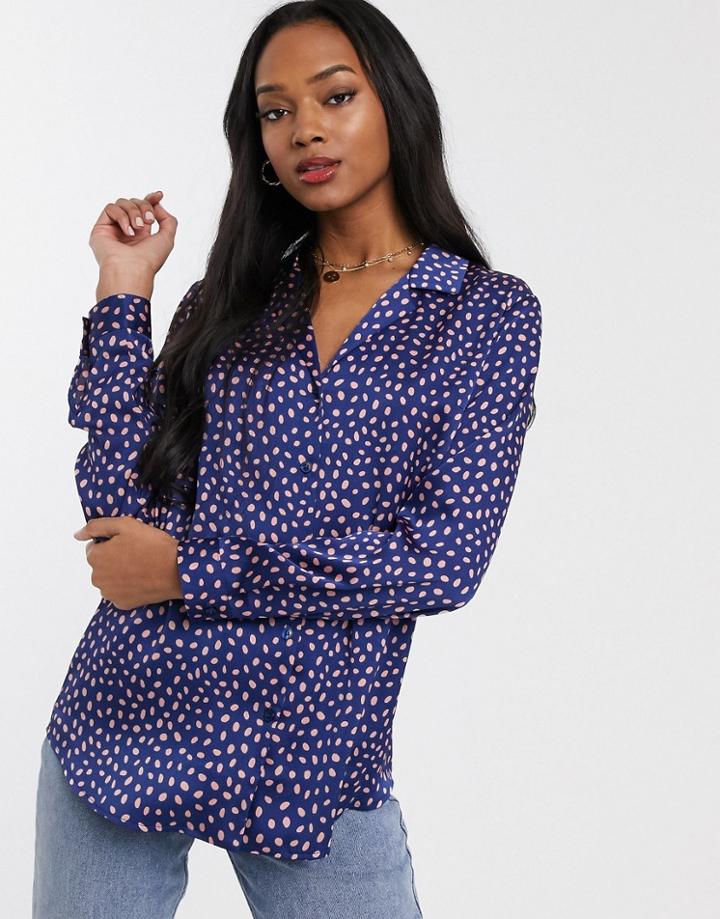 Asos Design Long Sleeve Relaxed Satin Shirt In Polka Dot-multi