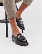 Asos Design Loafers In Black Leather With Gold Snaffle