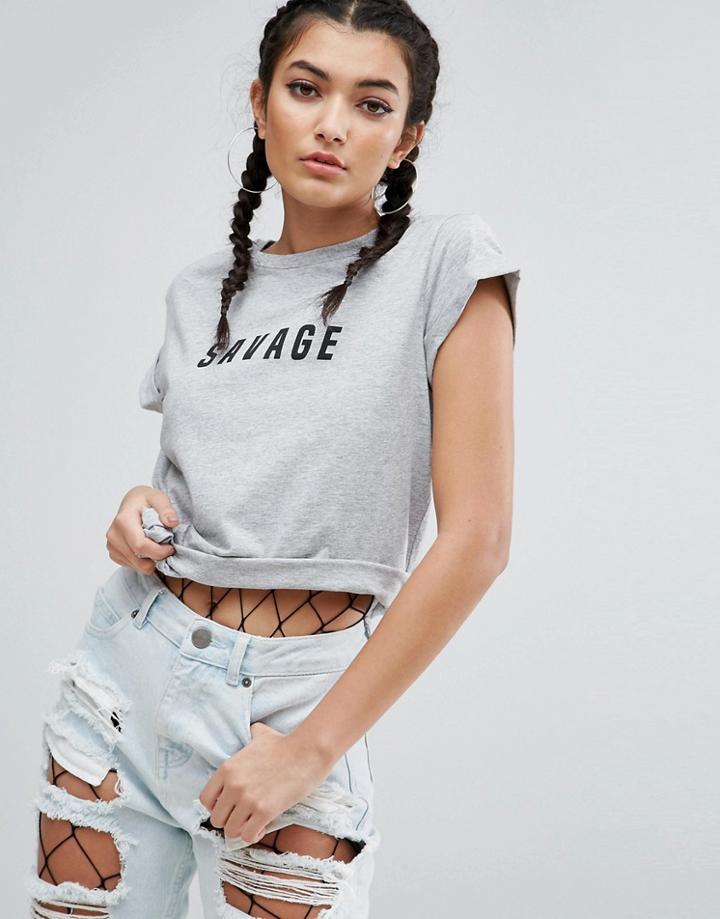 Asos T-shirt With Savage Print - Gray