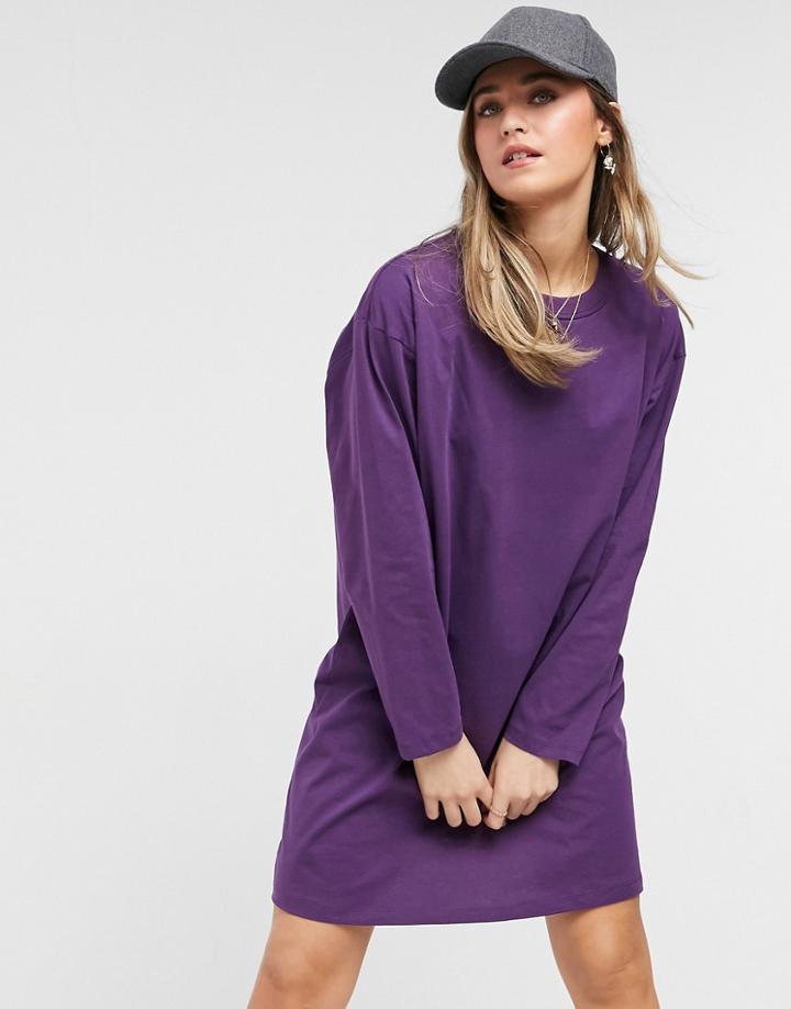 Asos Design Oversized Long Sleeve T-shirt Dress In Aubergine-purple