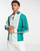 River Island Long Sleeve Stripe Textured Shirt In Green
