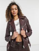 Barney's Originals Emma Real Leather Jacket In Wine-red