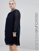 Asos Curve Swing Dress With Embellished Collar And Cuff - Navy